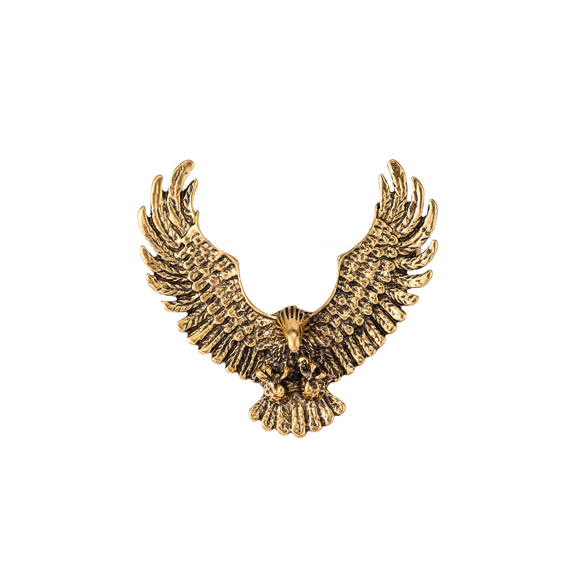 Gold retro eagle spread-wing badge brooch with textured metal detailing