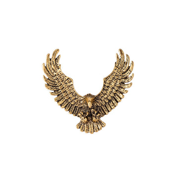 Gold retro eagle spread-wing badge brooch with textured metal detailing