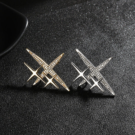 Gold Silver Cross-Shaped Starburst Brooch Pin 4pcs