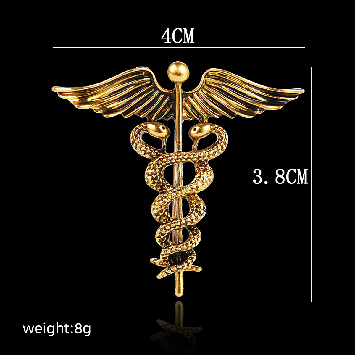 Gold angel wings and snake brooch pin, size 4 cm, weight 8 g