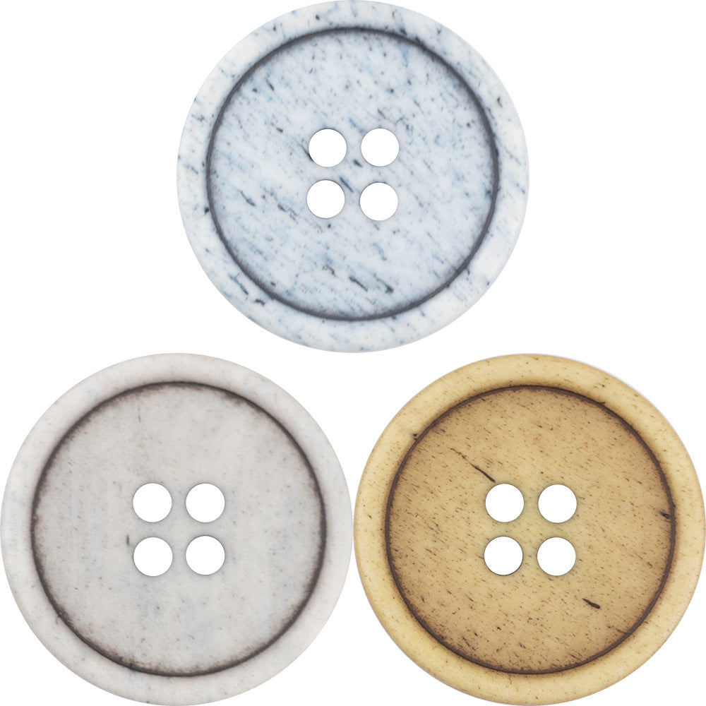 Sky blue round 4-hole vintage cow bone button, 15–25mm