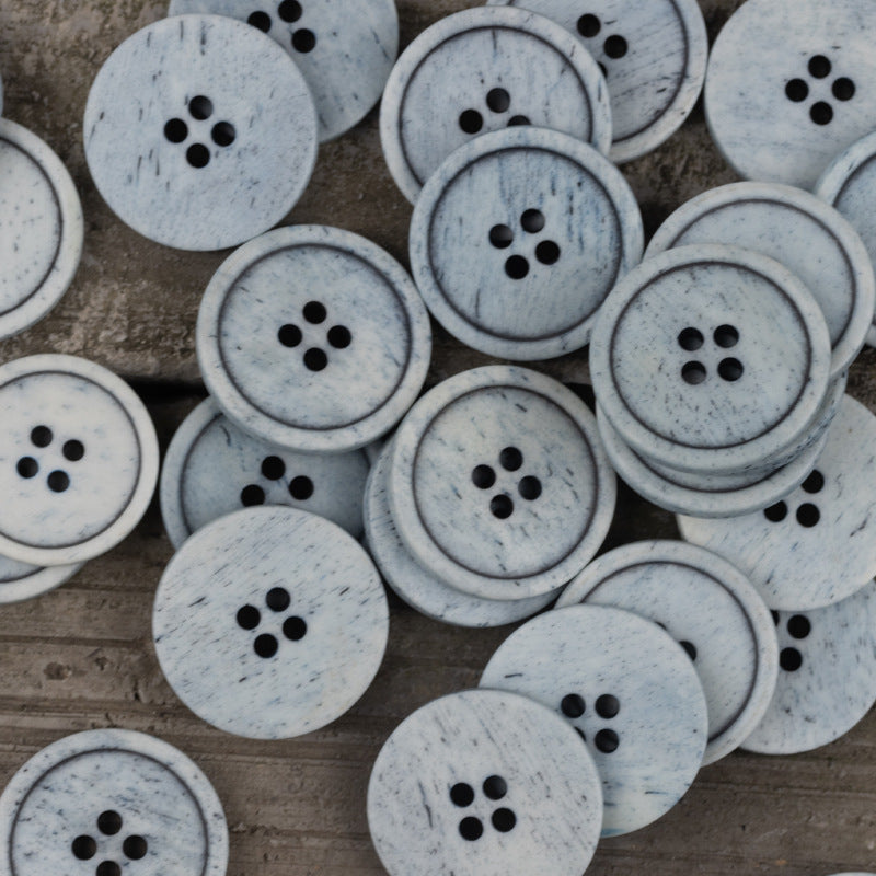 Sky blue round 4-hole vintage cow bone buttons, 15–25mm, bulk pack