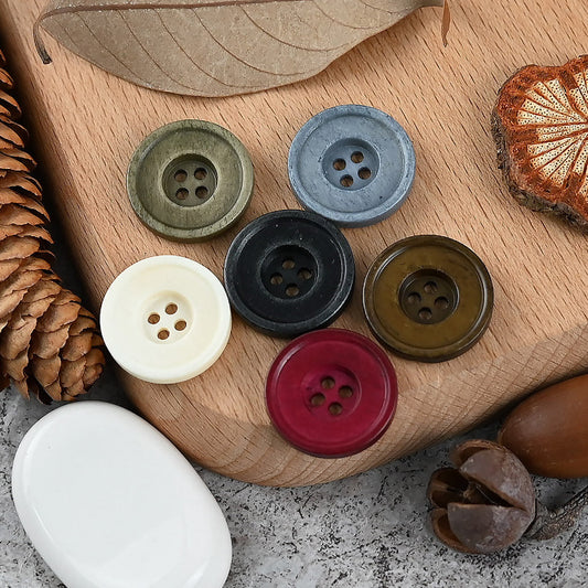 11 - 22.5mm Round 4 Hole Vintage Cow Bone Buttons in Multiple Colors 10pcs