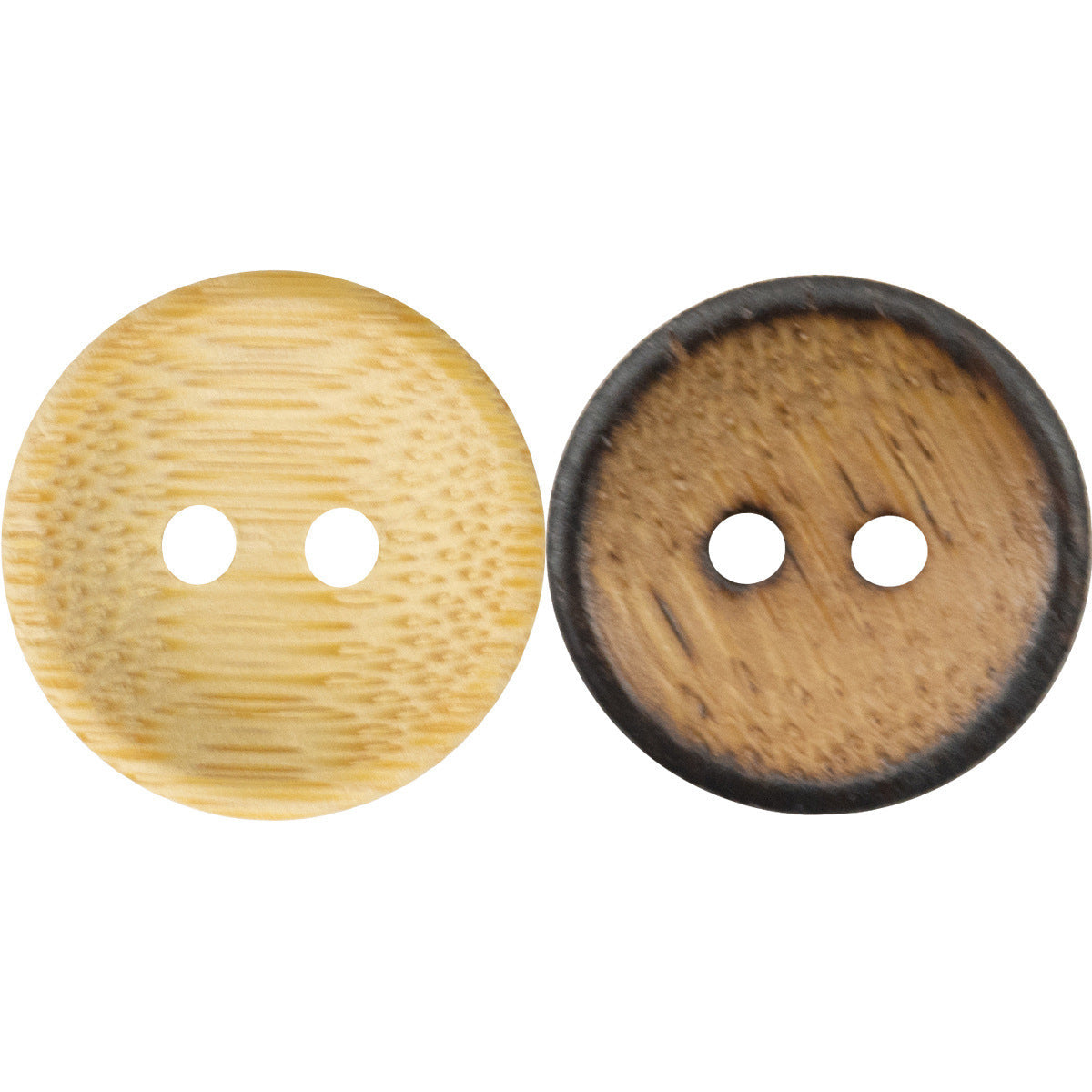 13mm Bambusknöpfe rund, 2 Löcher, gebrannter Rand; Natur & Burnt (2 Stück)