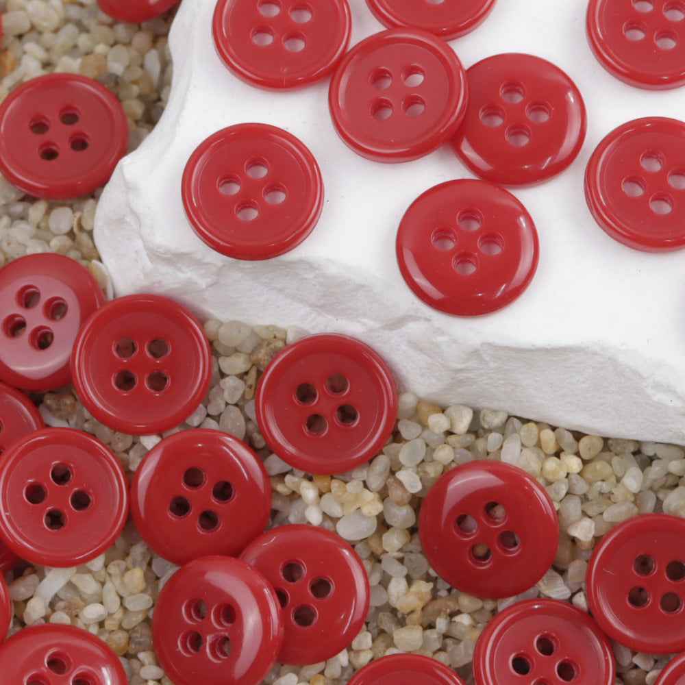 Red 4-hole round urea buttons, assorted pieces