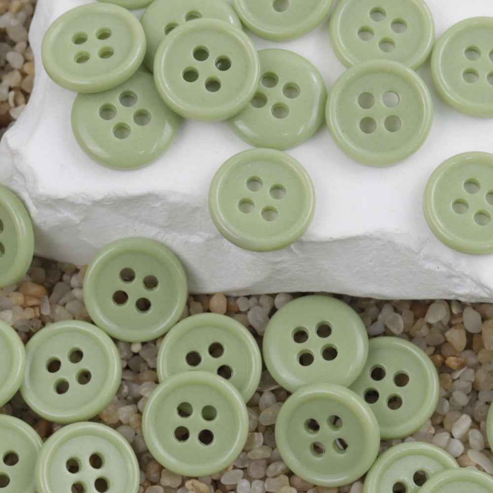Sage green 4-hole round urea buttons, assorted pieces