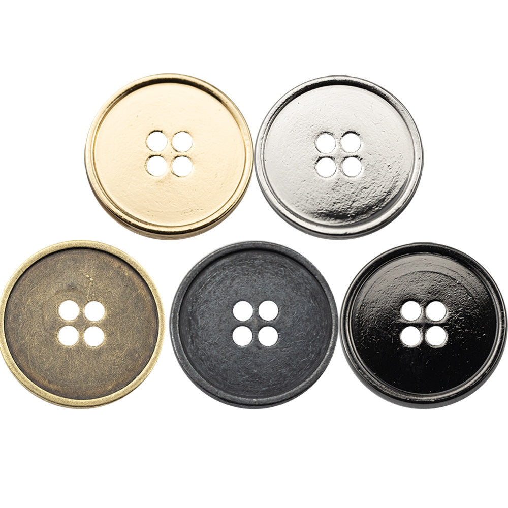 Runde Metallknöpfe mit 4 Löchern, Gold, Silber, Bronze und Schwarz (Set-Ansicht)