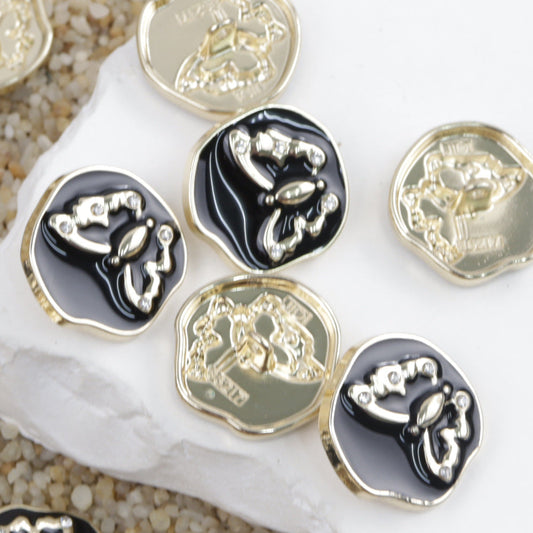 15-23mm Irregular Shaped Metal Shank Buttons White Black Butterfly Pattern 20pcs Gold Black