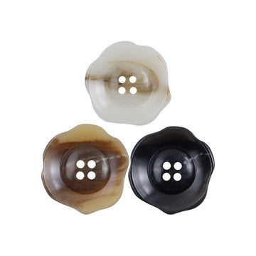 Resin 4-hole buttons, irregular floral, off-white, coffee brown & black