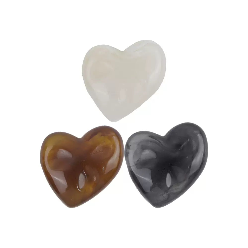 Herzförmige Urea-Knöpfe: Elfenbein, Coffee, Black Gray, Metallösen, 18/24 mm