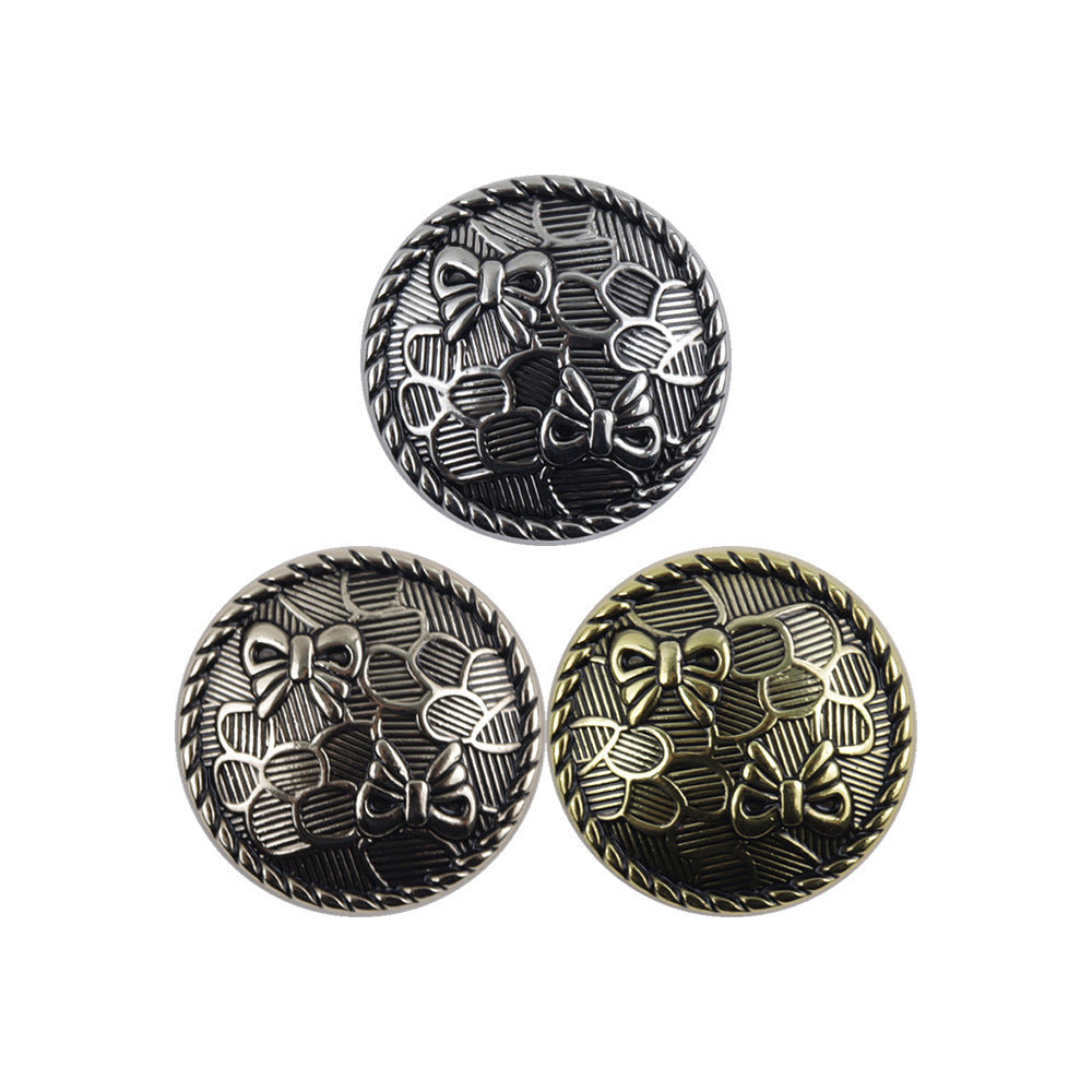 Antique metal shank button set, bowknot floral pattern, silver and gold finish
