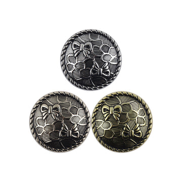 Antique metal shank button set, bowknot floral pattern, silver and gold finish