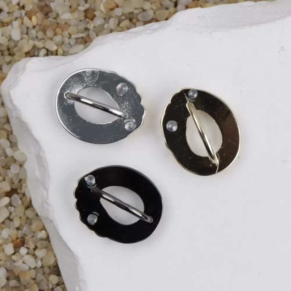 21mm oval metal shank buttons with two-hole shank, silver and dark gunmetal black