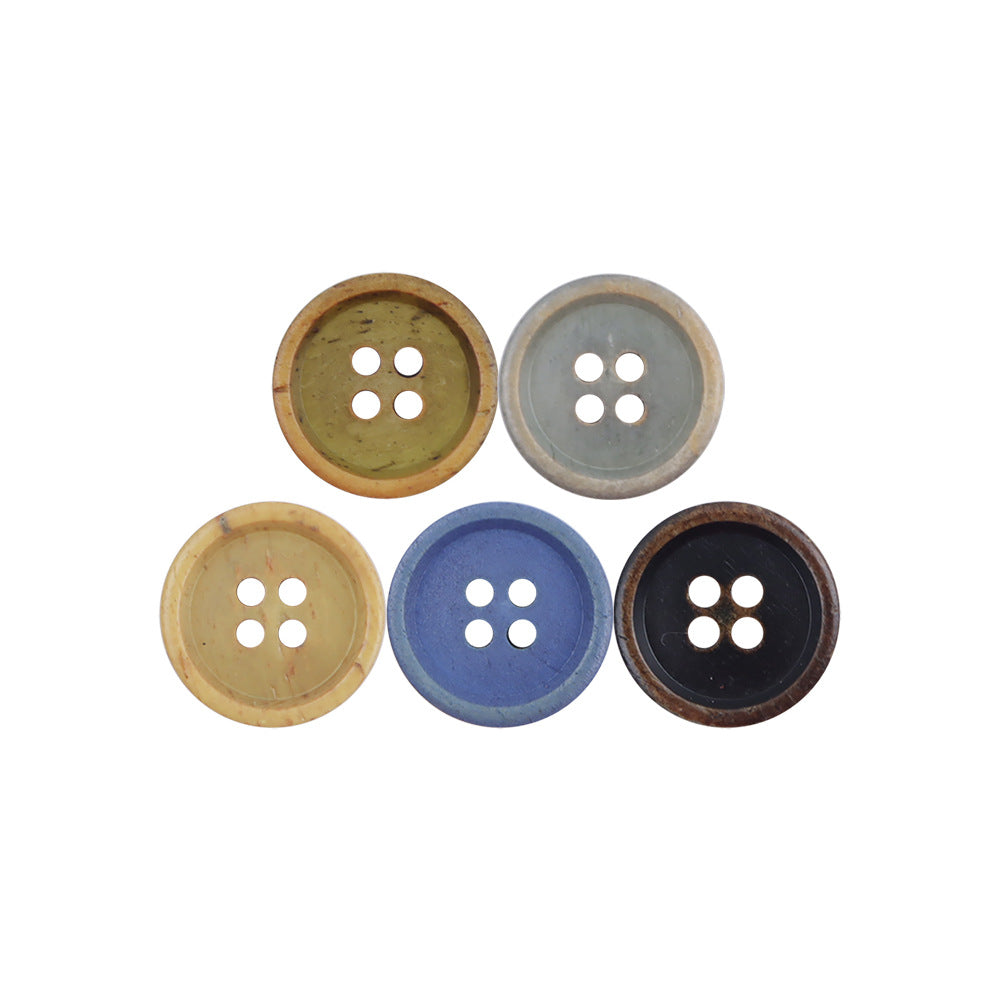 Kuhhornknöpfe mit 4 Löchern, schwarz-braun, runde 11,5 mm (12er Pack)