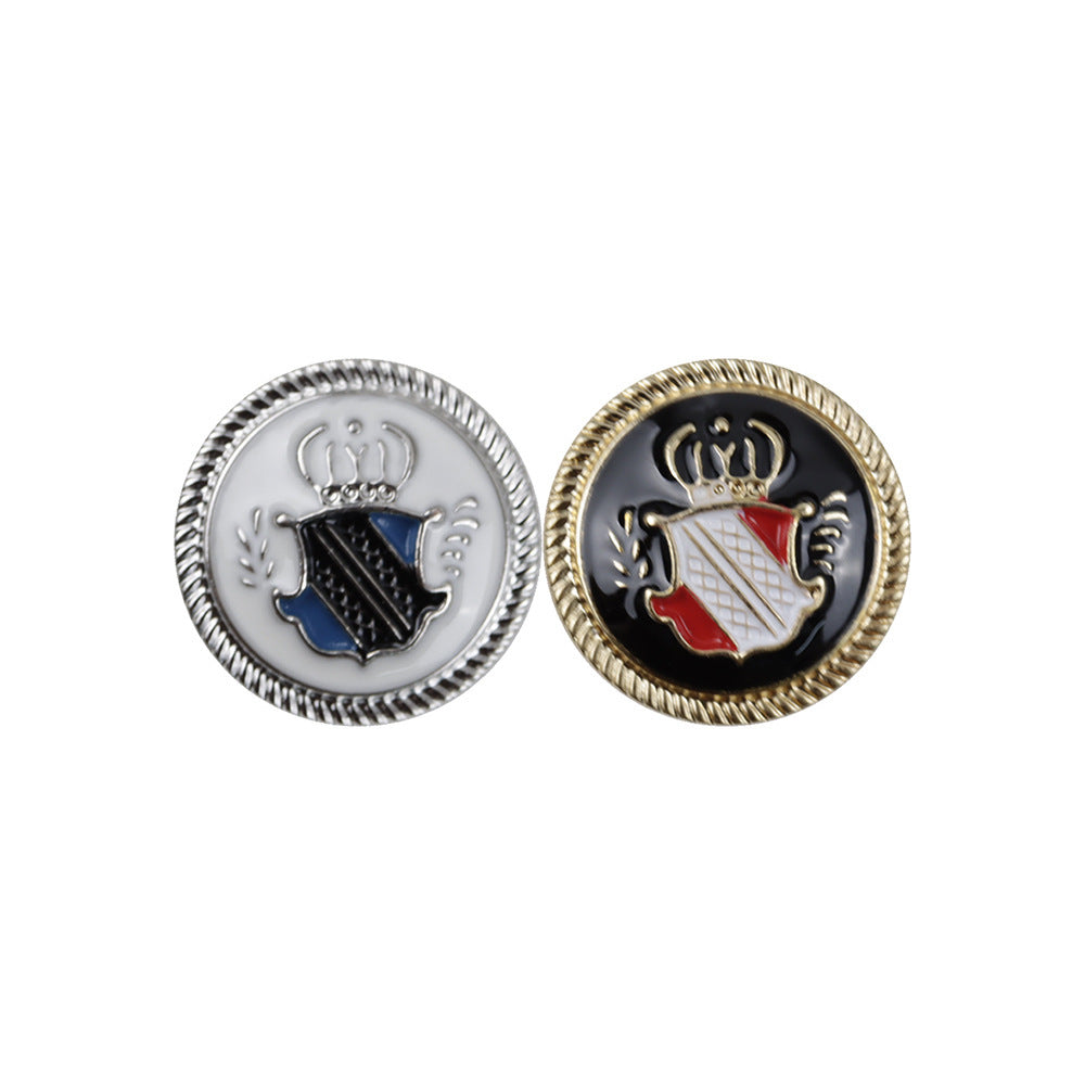 Boutons métal à tige, motif écusson bleu et noir; argent et or