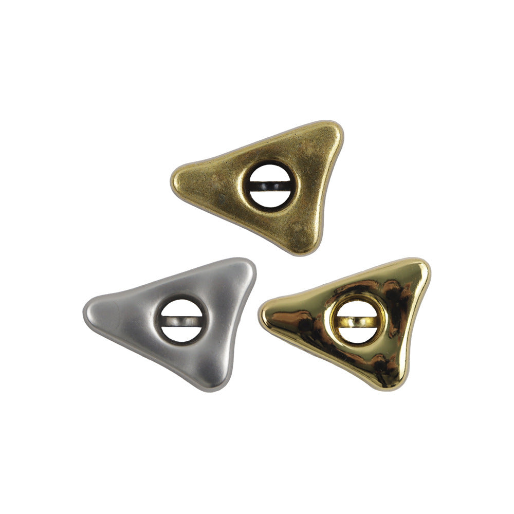 Triangular hand-sewing buttons in gold and silver, round hole, suit/coat fasteners