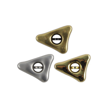 Triangular hand-sewing buttons in gold and silver, round hole, suit/coat fasteners