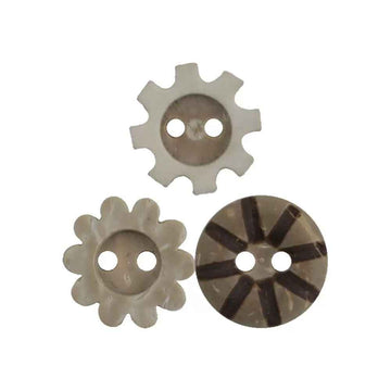 Natural coconut shell buttons, gear and flower shapes with 2 holes