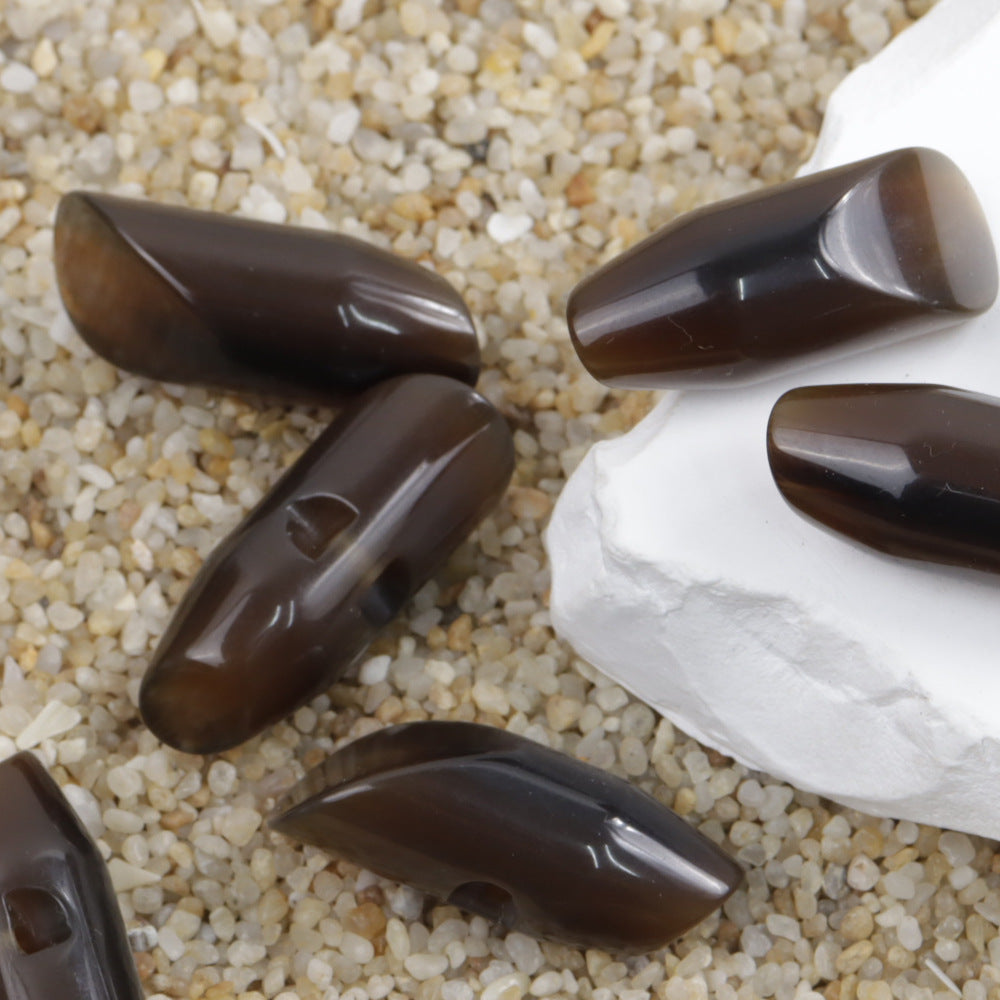 36/50mm resin buttons in coffee brown, teardrop shape with hidden holes