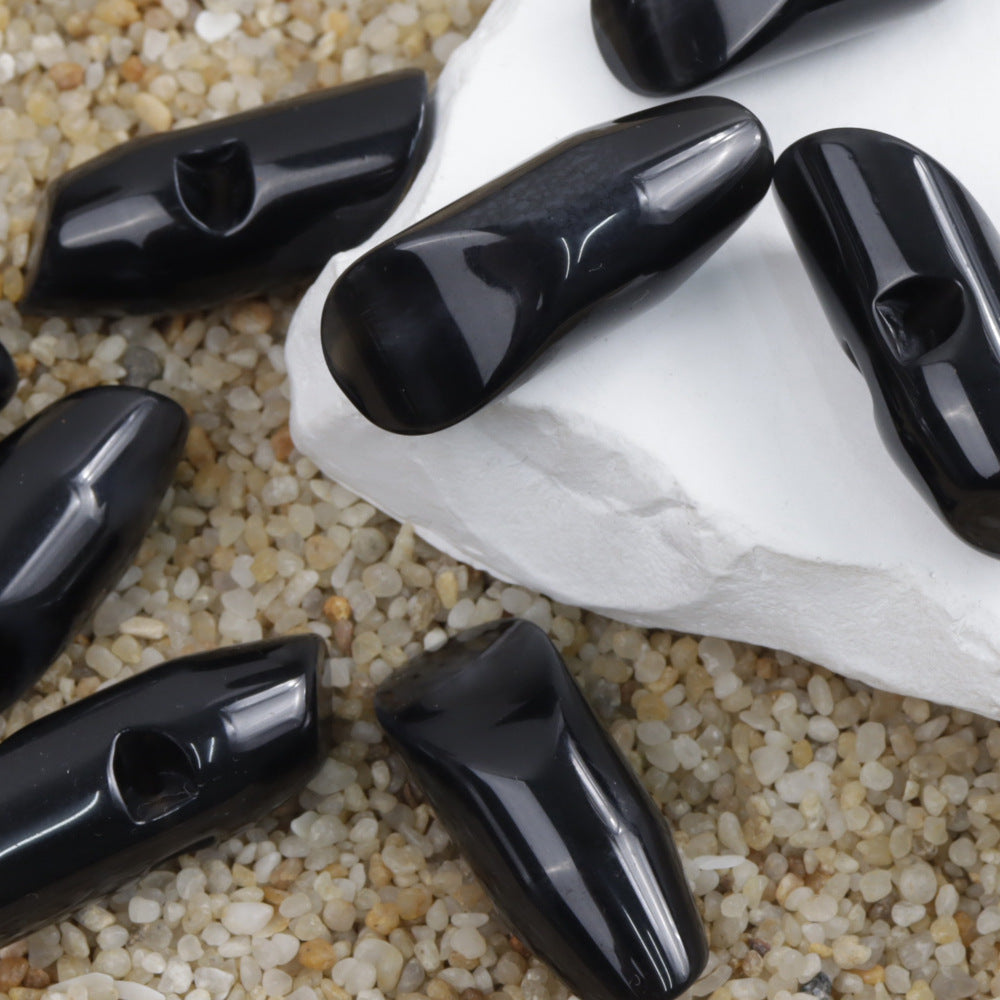 36/50mm black resin buttons, teardrop shape with hidden holes