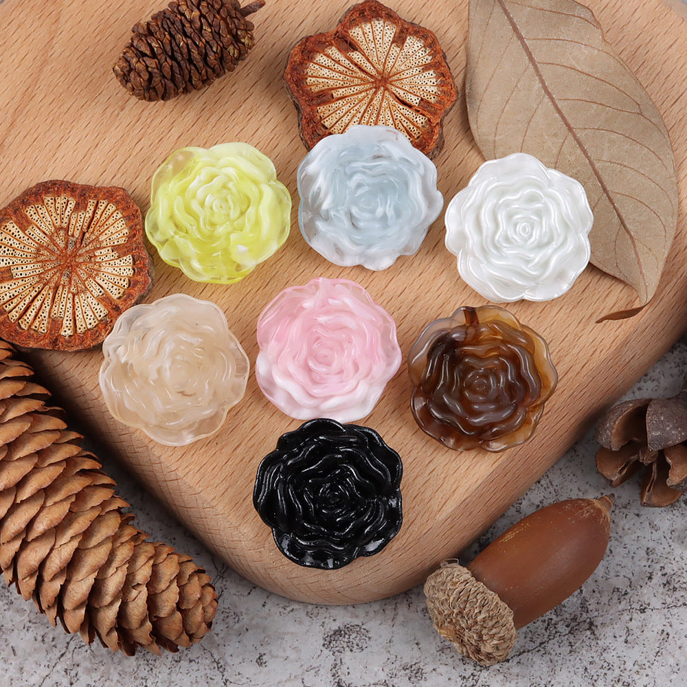 1 inch 3D Rose resin buttons assortment: yellow-green, white, light-blue, pink, black, coffee