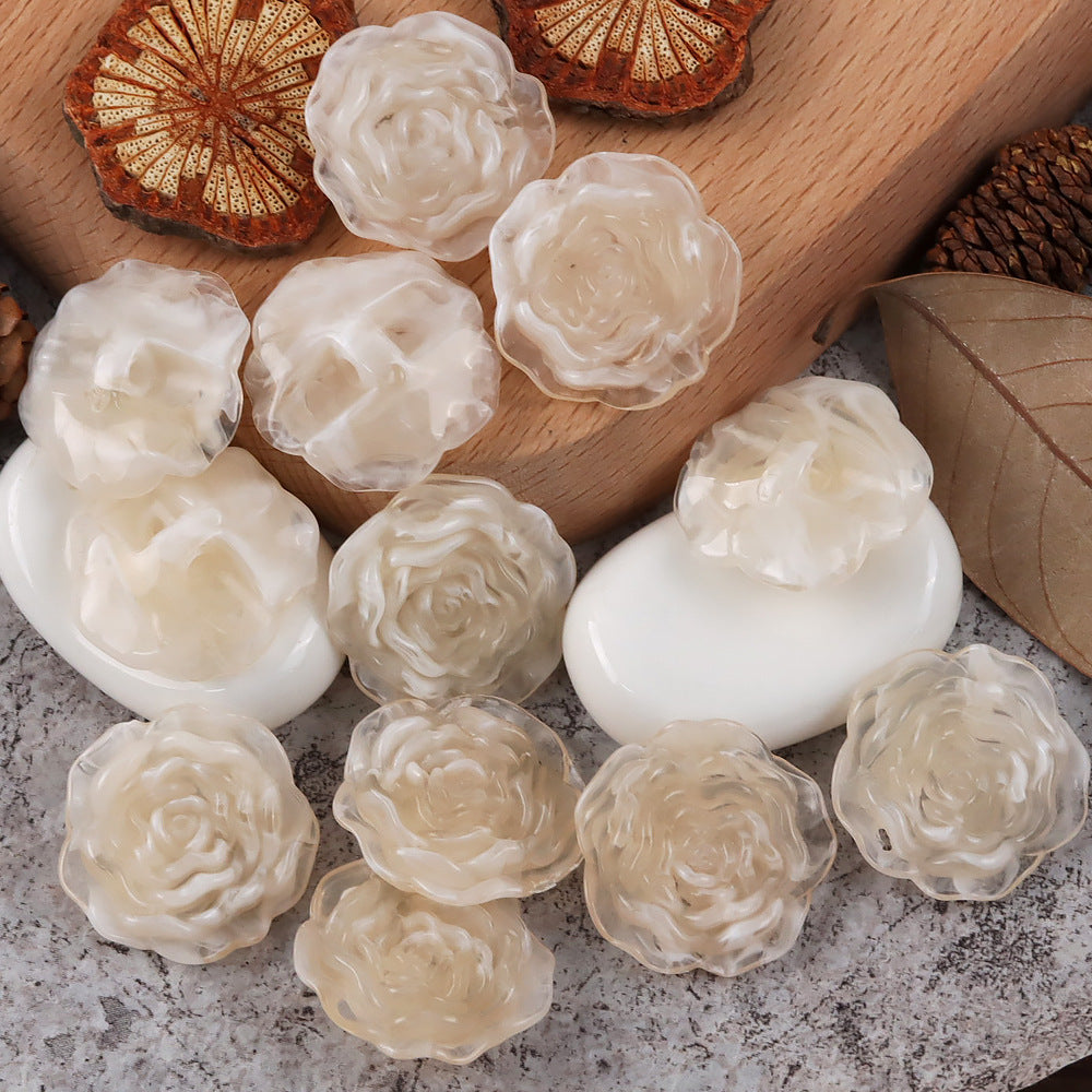 1 inch 3D Rose resin buttons, all white and ivory tones, 20 pcs