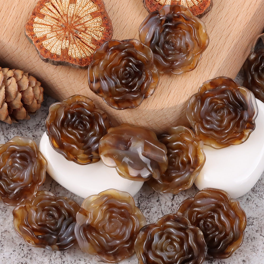1 inch 3D Rose resin buttons in coffee brown tones, 20 pcs