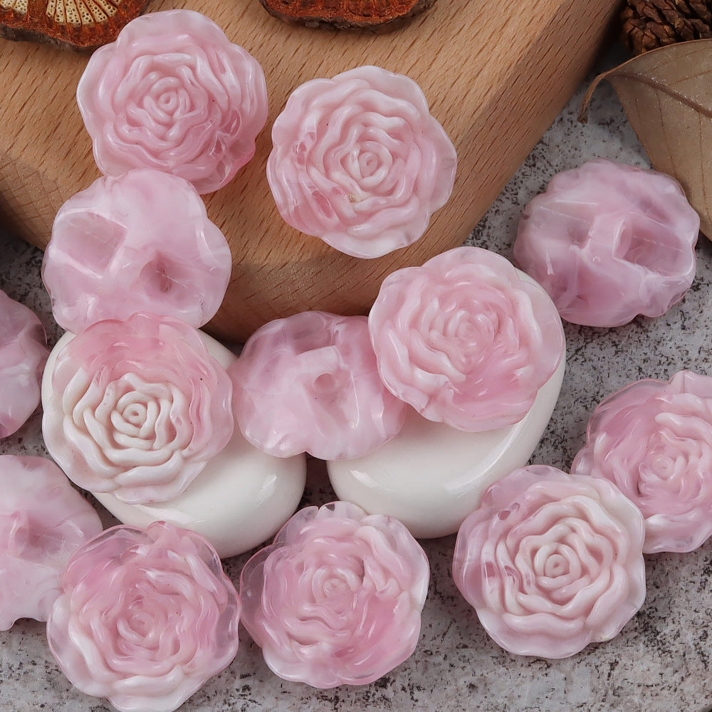 1 inch 3D Rose resin buttons, pink translucent resin roses, 20 pcs