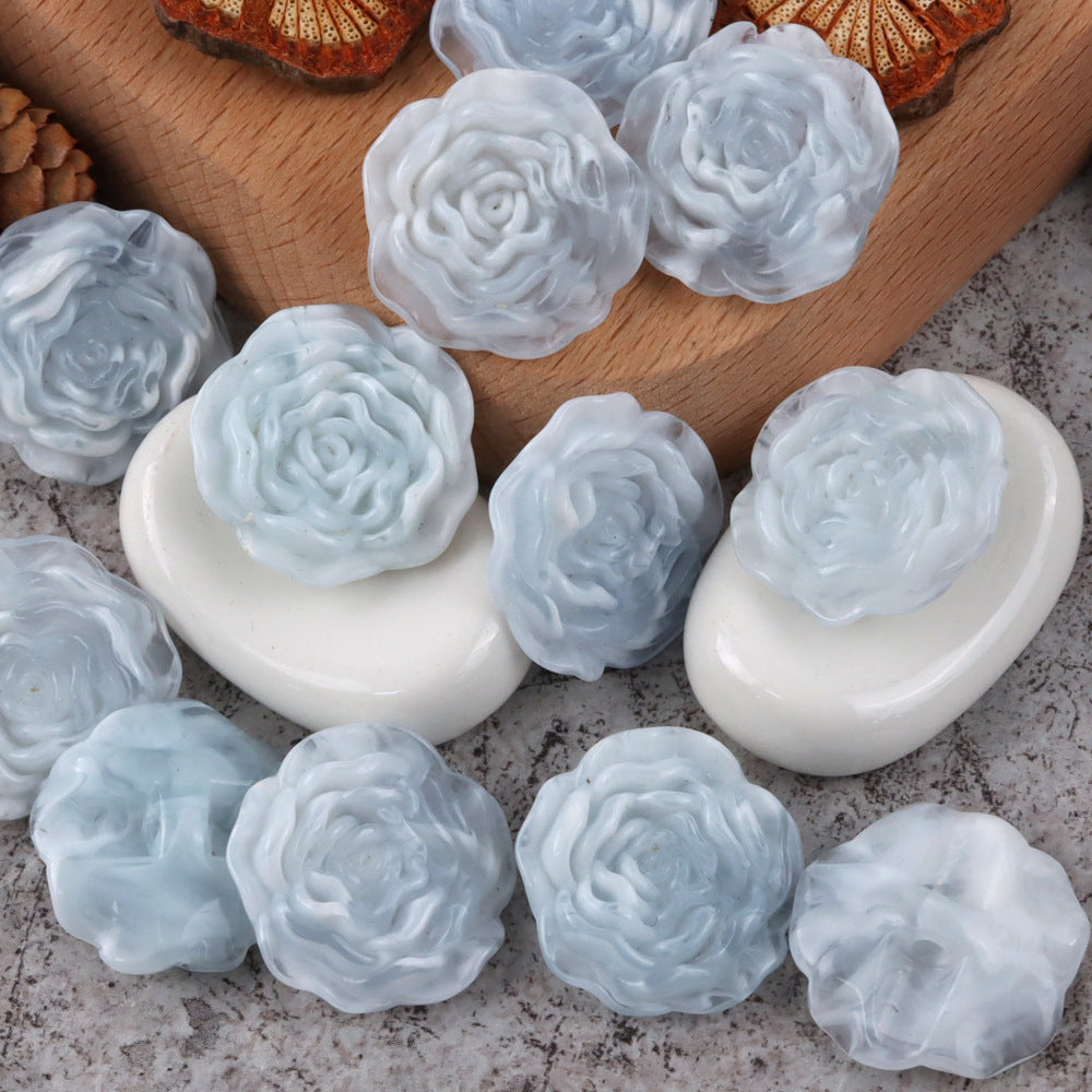 1 inch 3D Rose resin buttons, light-blue translucent roses, 20 pcs