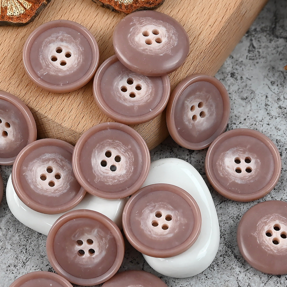 Round 4-hole urea buttons, pastel rose-pink, glossy finish