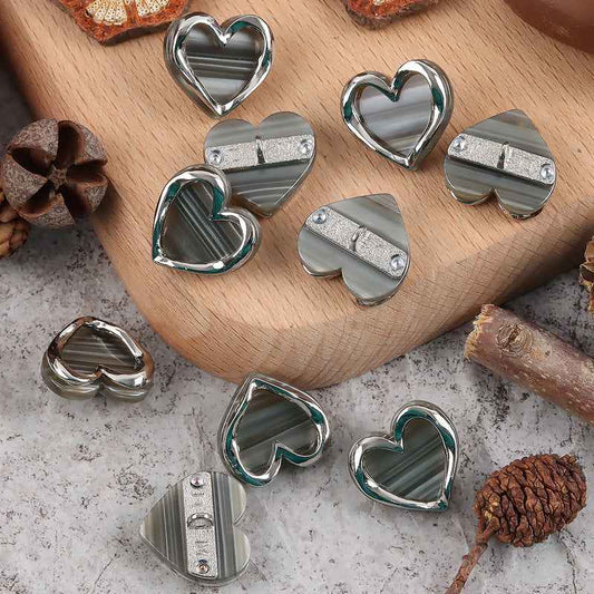 Heart Shaped Resin Metal Shank Buttons for Women's Blouses Jackets 10pcs Gray