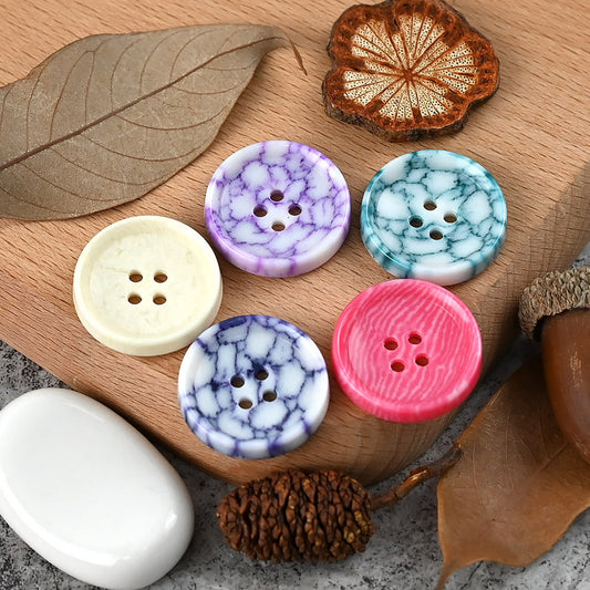 15-25mm Round 4 Hole Colorful Urea Buttons with Imitation Marble Pattern