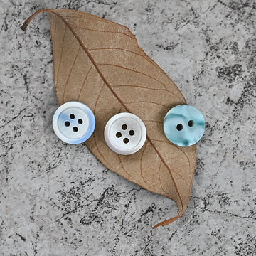 11mm resin shirt buttons, light blue and white rims, round four-hole design