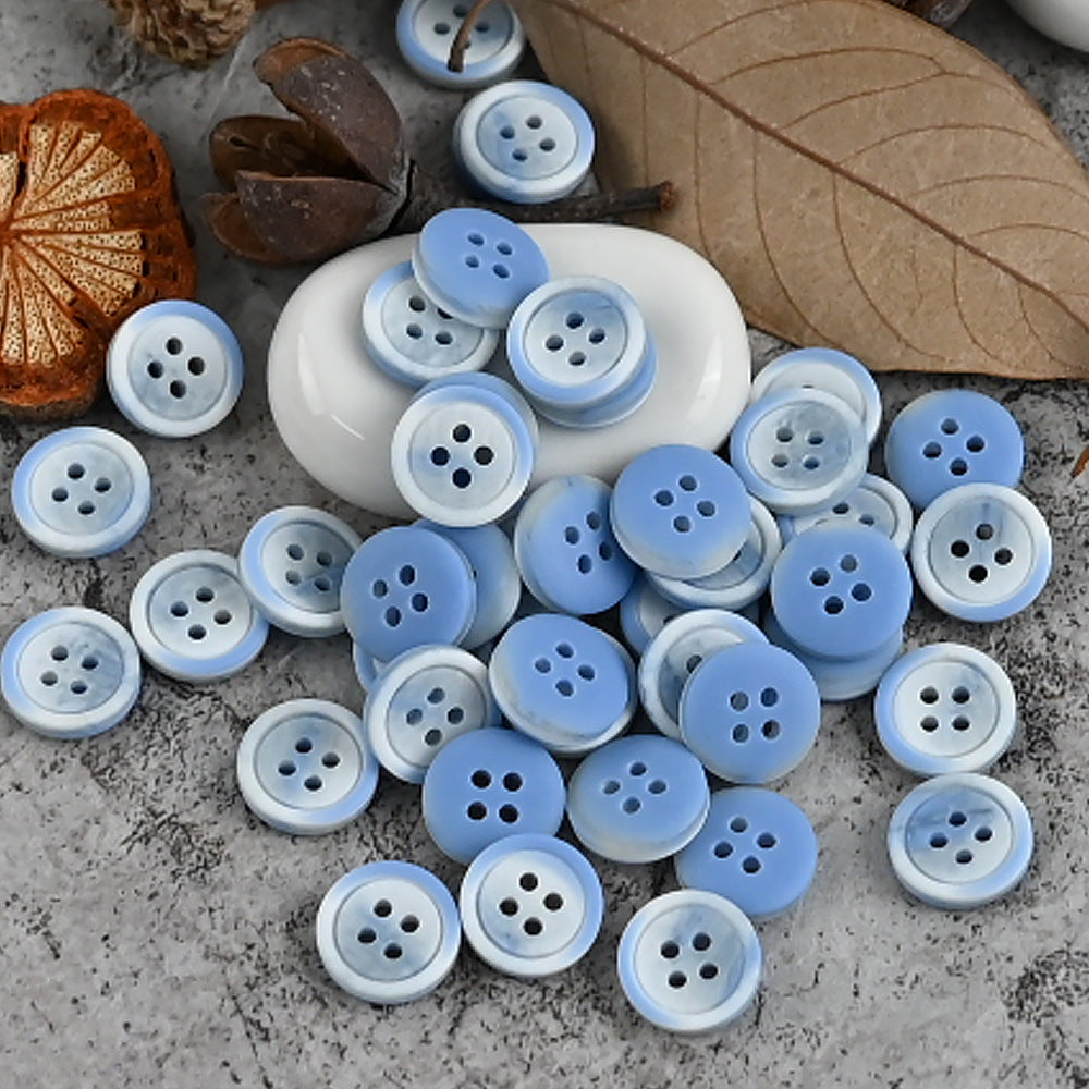 11mm resin shirt buttons, blue gradient shades, round four-hole fronts