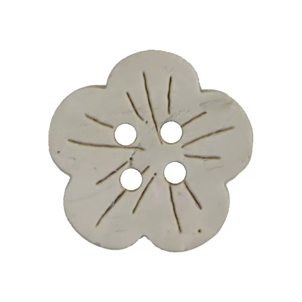 Natural coconut shell flower buttons, 4-hole design, 15–17.5mm