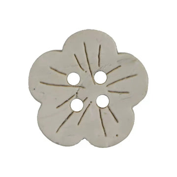Natural coconut shell flower buttons, 4-hole design, 15–17.5mm