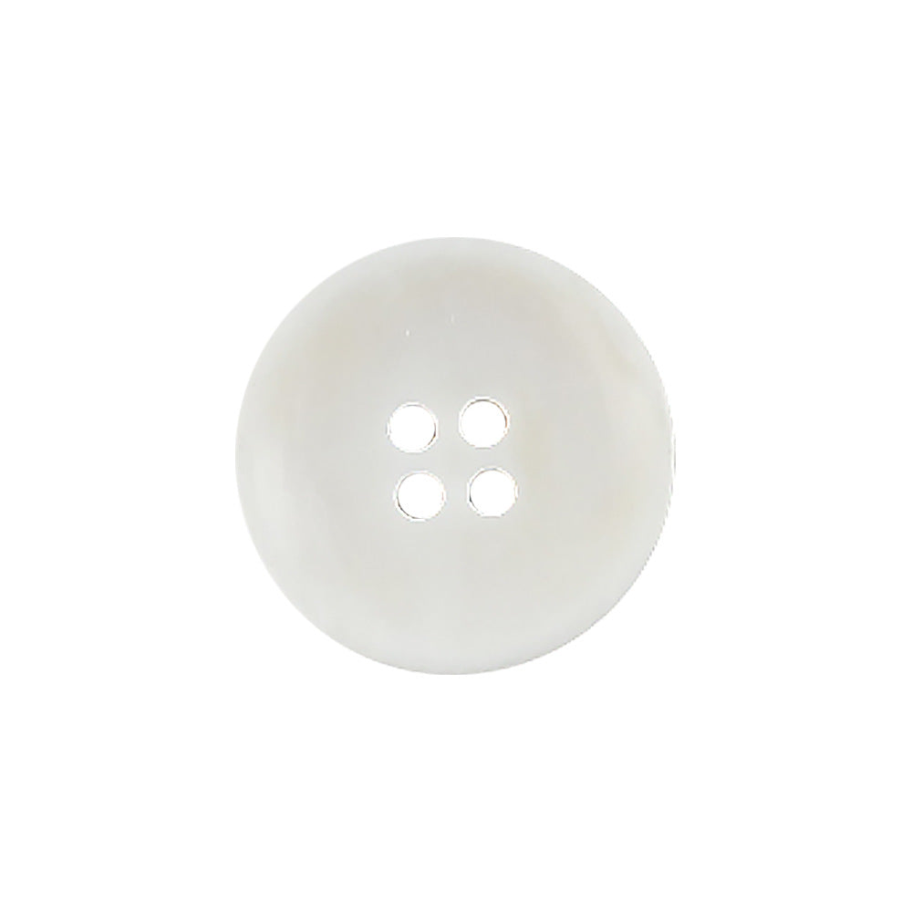 White round button, close-up view with four evenly spaced holes