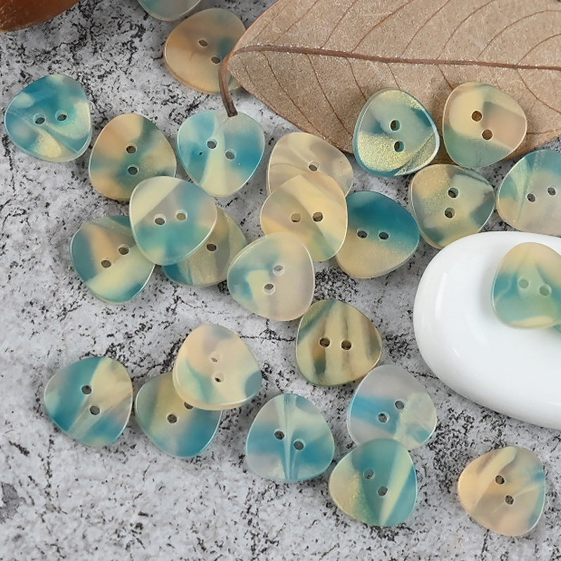 12mm triangular resin buttons, pastel aqua and cream mix, 2-hole