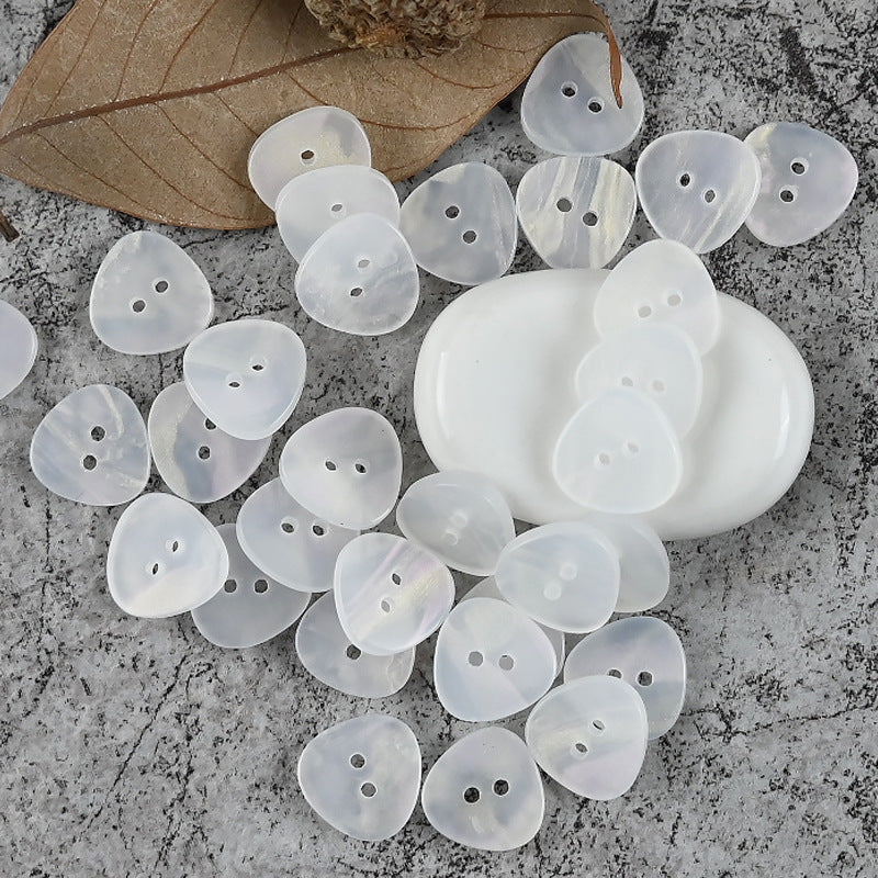 12mm triangular resin buttons, translucent white, 2-hole design