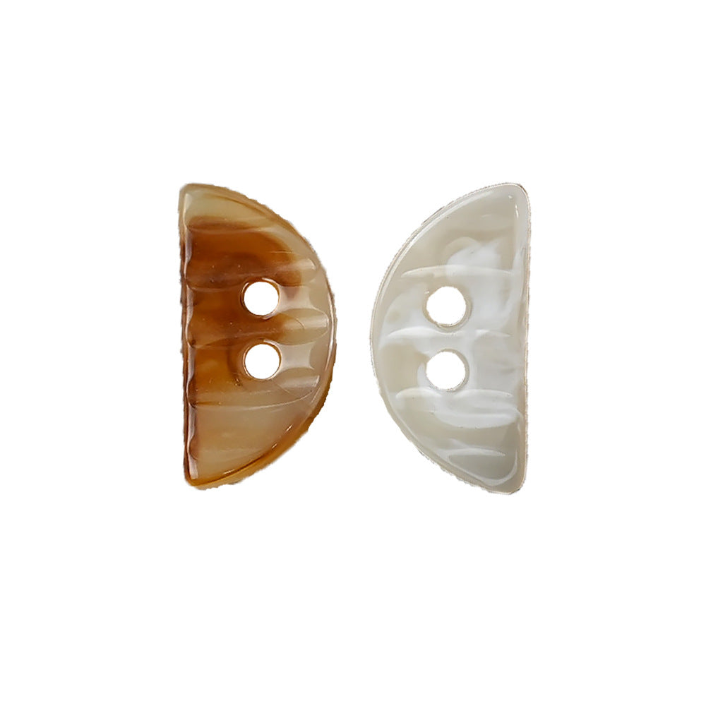 Amber and white resin coat buttons, semi-circular, two-hole, double-sided, 33x16mm