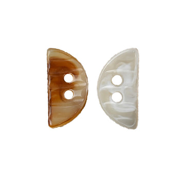 Amber and white resin coat buttons, semi-circular, two-hole, double-sided, 33x16mm