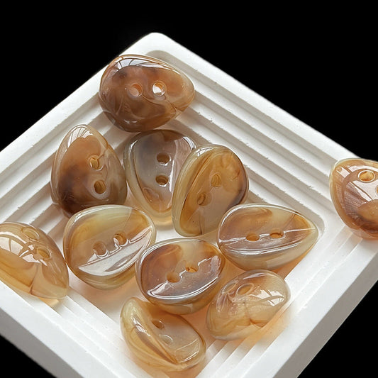 23x28mm Amber and Milky White 3D Melon Seed Shaped 2 Hole Resin Buttons 40pcs Amber