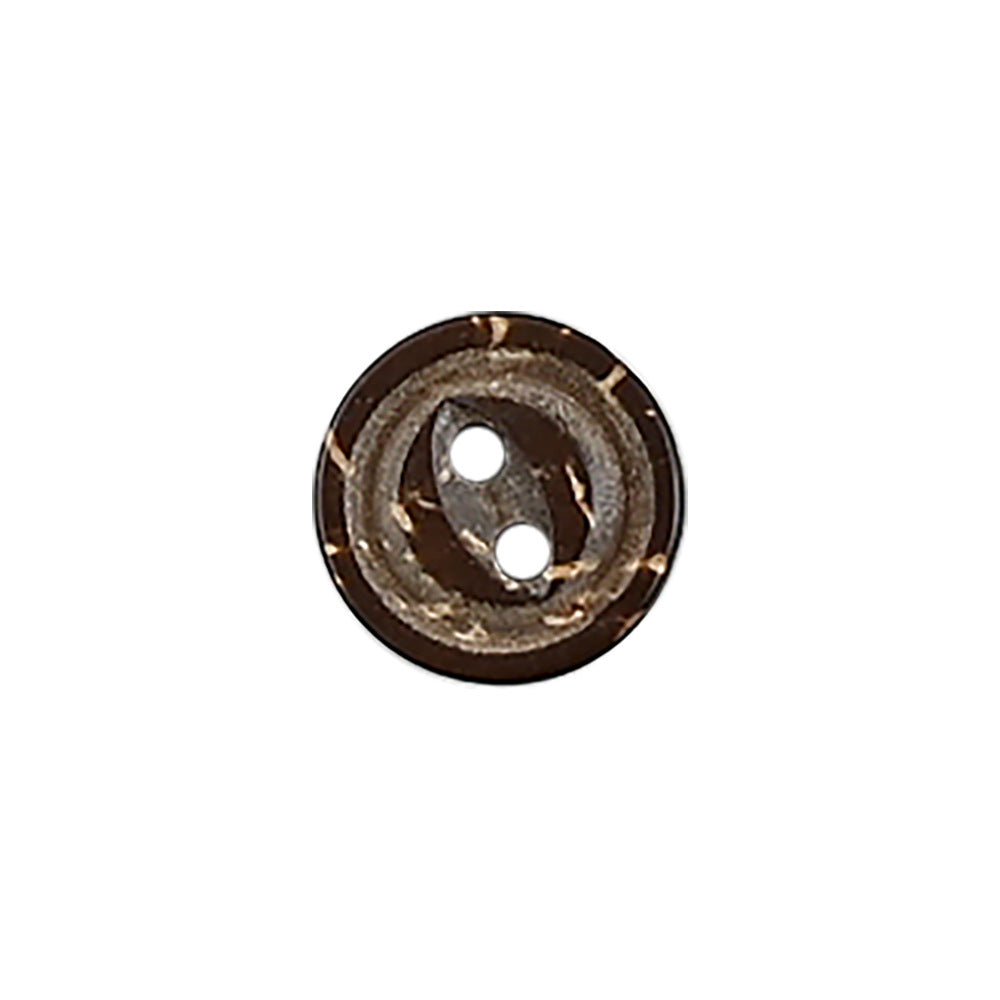 Vintage coconut shell buttons, dark brown, round, 2-hole, carved rim detail