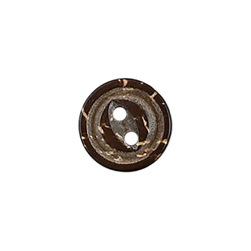 Vintage coconut shell buttons, dark brown, round, 2-hole, carved rim detail