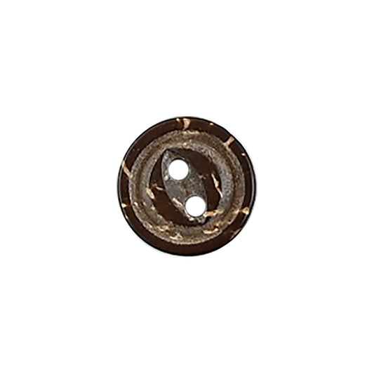 Vintage coconut shell buttons, dark brown, round, 2-hole, carved rim detail