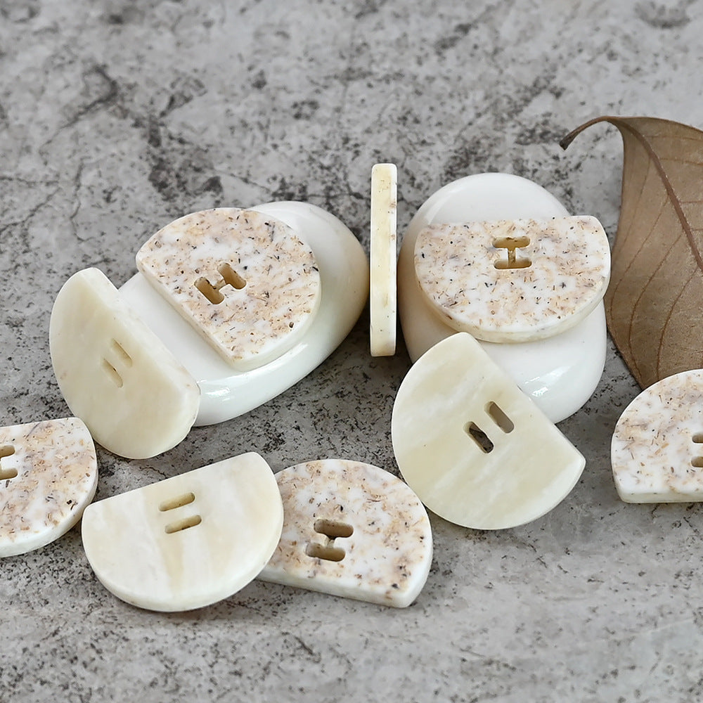 Light khaki resin coat buttons, semi-circular double-sided, 2-hole slot set