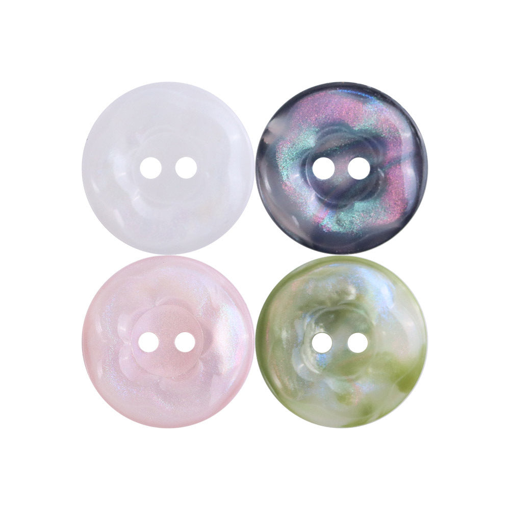 Blumenförmige Resin-Knöpfe: weiß, rosa, grün, blau-violett (2 Löcher)
