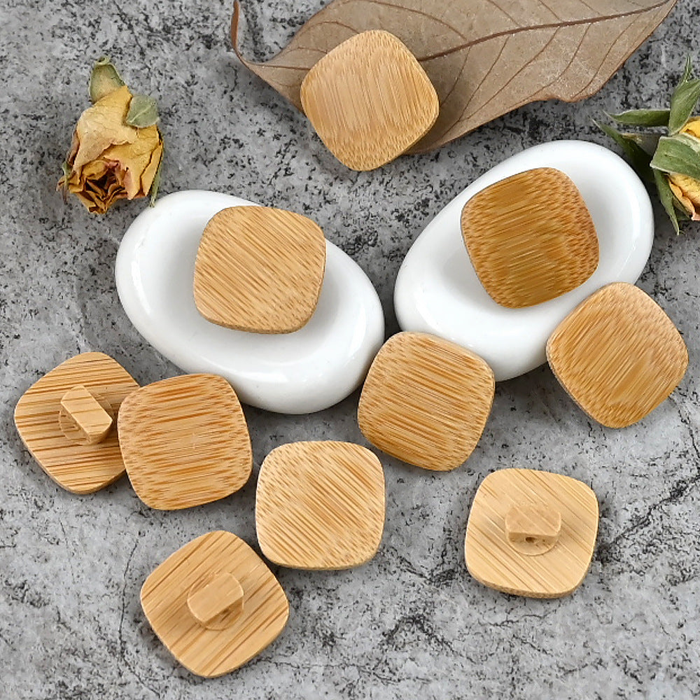 Natural bamboo shank mushroom buttons, oval wooden face with shank on white caps
