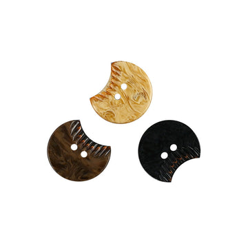 Crescent devil emoji resin buttons, 2-hole style, yellow, brown, and black