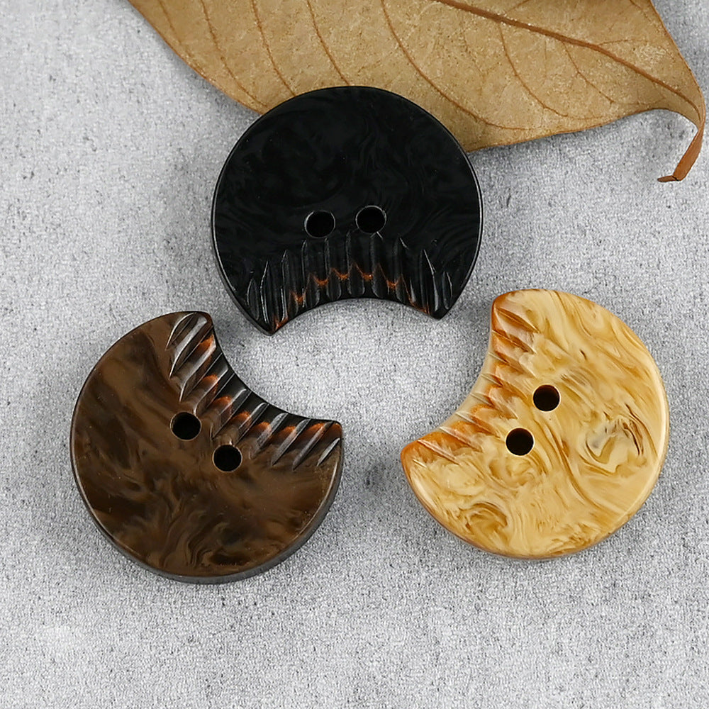 Crescent devil emoji resin buttons with 2 holes: black, brown, and yellow
